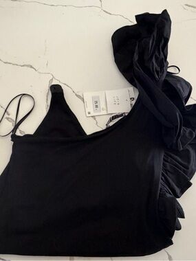 Zara Black One-Shoulder Ruffle Top